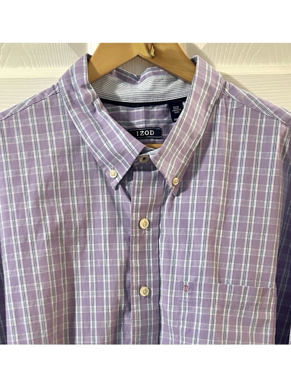 Izod Men’s Purple/Blue Plaid Long Sleeve Button Down Shirt Cotton Blend 2XB